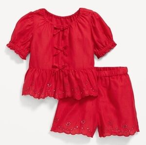 Old Navy Red Peplum Eyelet Top and Shorts Set, 5T